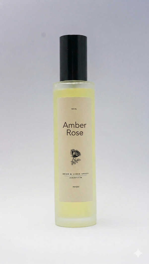 Amber Rose room and linen mist by MINZAY, scented with rose, amber, tonka, tobacco